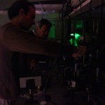 Dr. Hernando Garcia and Dr. Edgar Rueda setting up a high speed light source